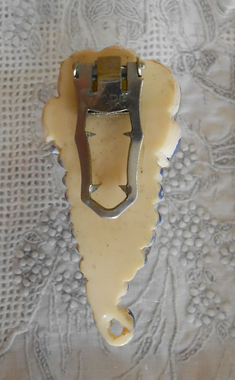 1930's Ivory Celluloid Rose Dress Clip image 2