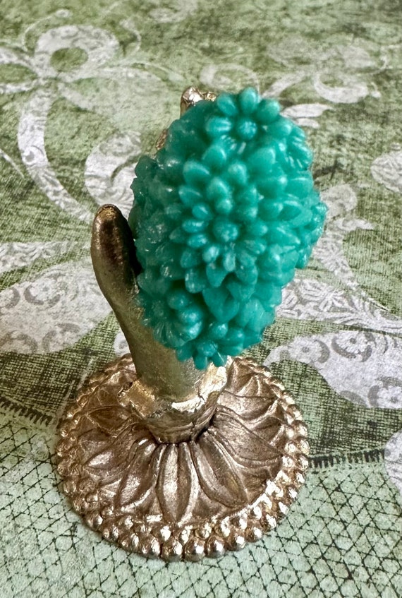 1940's Green Carved Celluloid Floral Ring