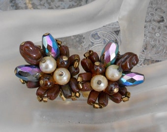 1950's Beaded Pearl Clip Earrings