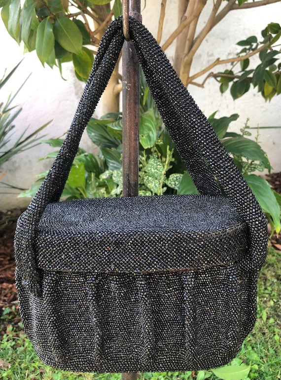 Stunning 1940's Black Beaded Box Purse