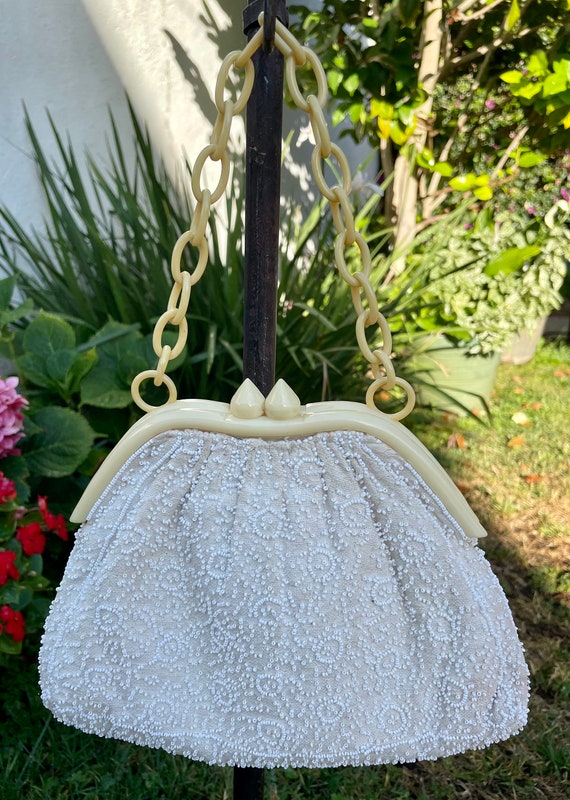 1940's White Micro Beaded Purse - image 1