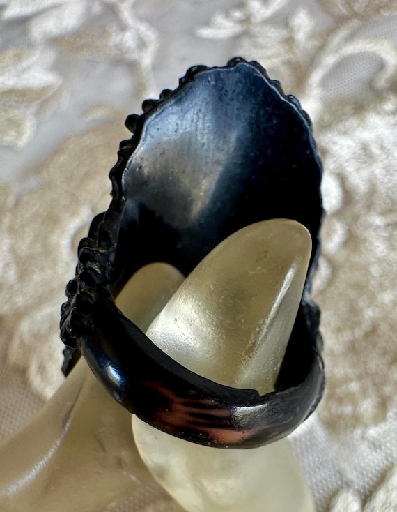 1940's Black Carved Celluloid Floral Ring - image 3
