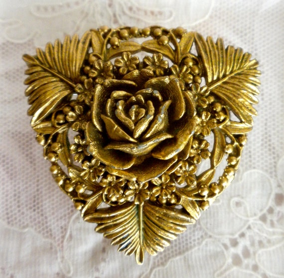 Gold Floral Celluloid Pin - image 1