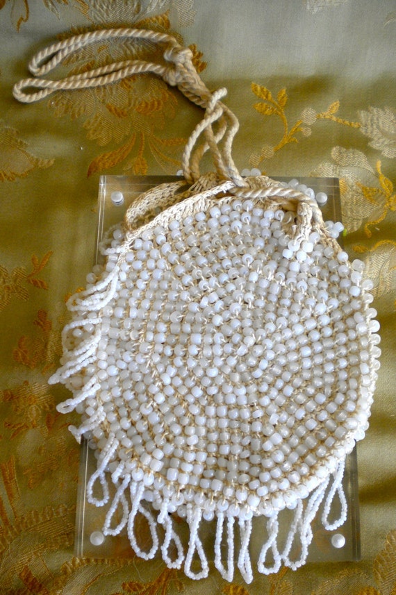 1920's Milky White Beaded Purse