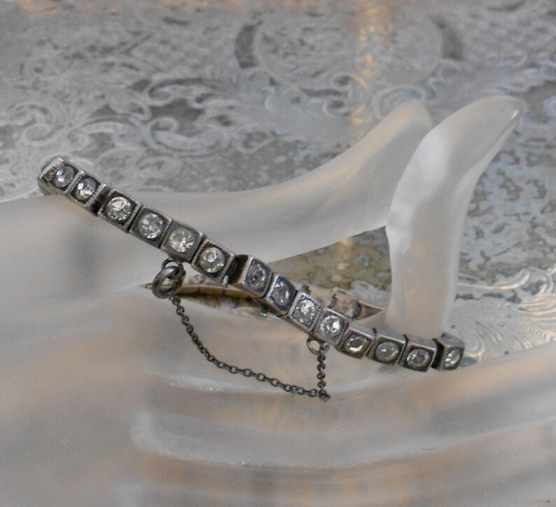 Art Deco Sterling Silver Rhinestone Bracelet image 2