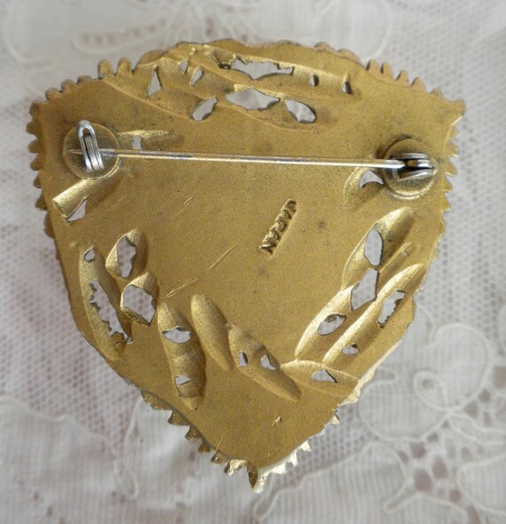 Gold Floral Celluloid Pin - image 2