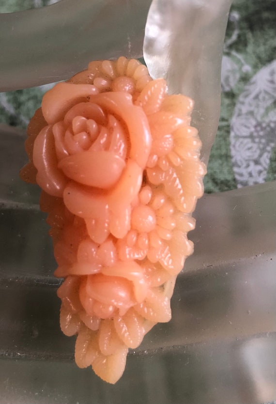 Pale Peach Rose Floral Celluloid Dress Clip