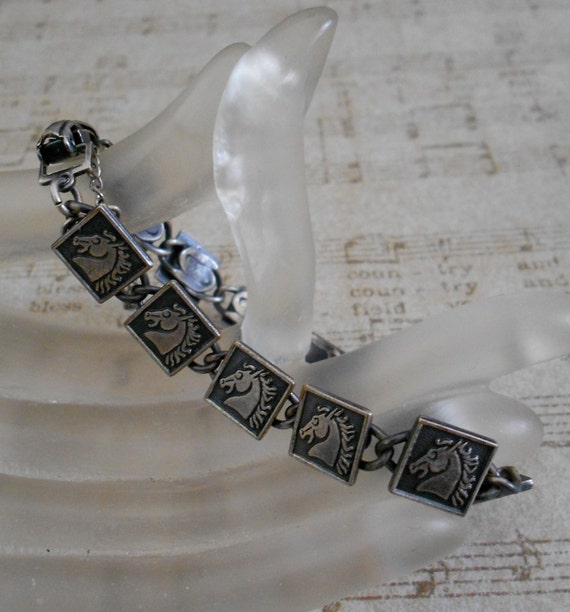 Etched Silver Toned Horse Bracelet
