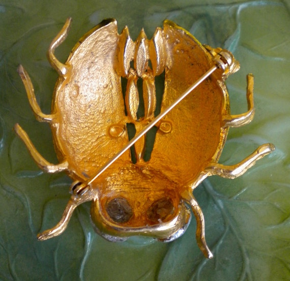 1960's Green and Gold Metal Ladybug Pin - image 2