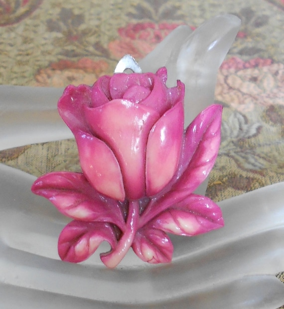1930's Fuschia Rose Celluloid Dress Clip