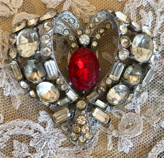 Art Deco Rhinestone Heart Dress Clip