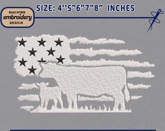 Embroidery Design File: USA Flag Cow Embroidery, Farm Animal Gift, USA Flag Cow Design, USA Flag Cow File, Cow Embroidery, Cow Design.