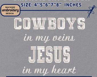 Embroidery Design File: Cowboys Veins Jesus Heart Faith Embroidery, Dallas Texas Women's Football Embroidery, Cowboys Veins Jesus Design.