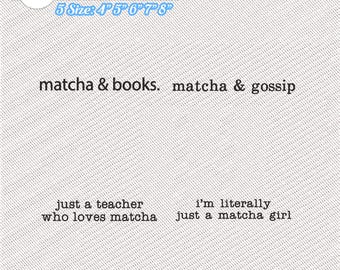 Embroidery Design File: Matcha & Books Embroidery, Cute Books Lover, Books Club, Books, Reading Nerd Matching, Matcha Gossip, Matcha Girl.