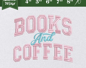 Embroidery Design File: Books and Coffee Embroidery, Gift for Book Lover, Bookish File, Reading, Bookworm Gift, Book Lover, Bookish Gift.