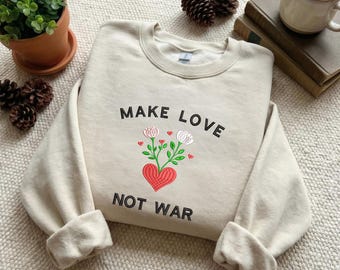 Embroidery Design File: Make Love Not War Peace Embroidery, Retro Floral Heart Embroidery, Make Love Not War Design, Make Love Not War File.