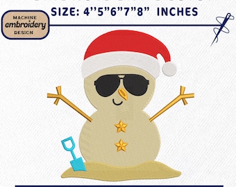 Embroidery Design File: Beach Snowman Embroidery, Christmas in July Embroidery, Summer Xmas Embroidery, Christmas in July Design.