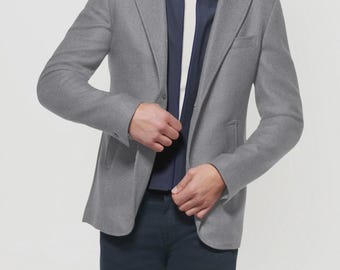 Men's Slim Fit Grey Wool Blazer, Tailored Winter Coat
