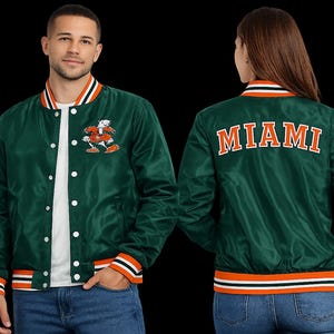 Miami Hurricane Satin Varsity Jacka – Unisex Oversized Jacka bild 2