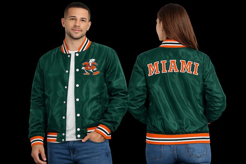 Miami Hurricane Satin Varsity Jacka – Unisex Oversized Jacka bild 2