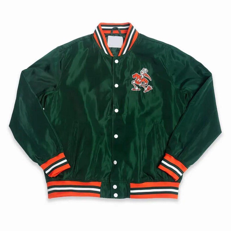 Miami Hurricane Satin Varsity Jacka – Unisex Oversized Jacka bild 3