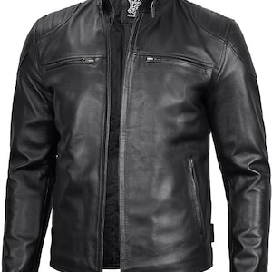 Blouson en cuir véritable pour homme et femme, Blouson en cuir fait main, Blouson de moto, Blouson en cuir noir, cadeau pour lui, cadeau pour lui