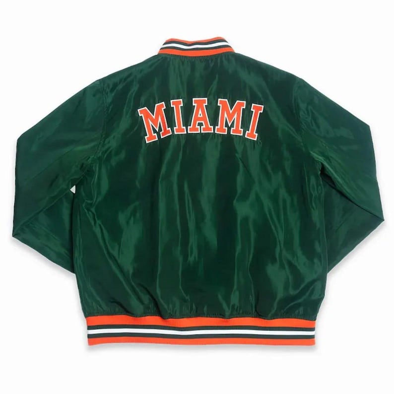 Miami Hurricane Satin Varsity Jacka – Unisex Oversized Jacka bild 4