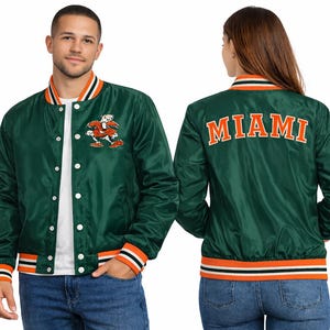 Miami Hurricane Satin Varsity Jacka – Unisex Oversized Jacka bild 1