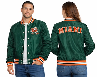 Chaqueta universitaria de satén Miami Hurricane (unisex) con nombre personalizado disponible