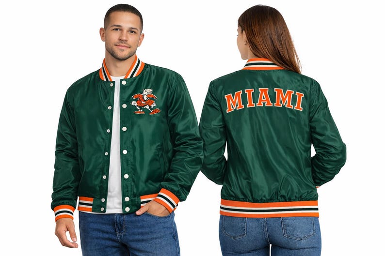 Miami Hurricane Satin Varsity Jacka – Unisex Oversized Jacka bild 1