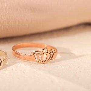 925 Sterling Silver Lotus Ring Gold Silver Rose Gold Adjustable Minimalist Floral Jewelry Gift for Her
