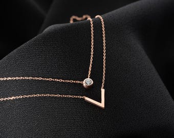 Gelaagde V-ketting | 925 zilver of roségoud • Minimalistisch cadeau voor haar