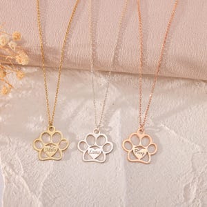 Personalisierte Herzpfote-Halskette - 925 Sterlingsilber Haustier-Gedenkgeschenk - individueller Name Hundekatze Schmuck - Gold, Silber, Roségold