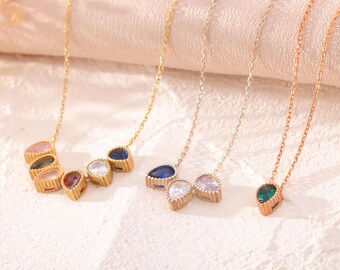 Custom Birthstone Necklace – 925 Sterling Silver Teardrop Pendant