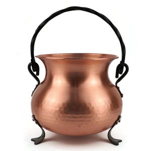 Vintage Hammered Copper Cauldron, Black Iron Handle, Three Legged Planter Pot, Rustic Farmhouse Decor, French Country Kitchen