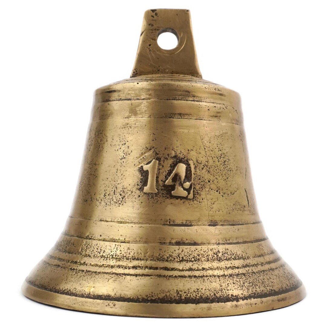 Vintage Bronze Hanging Bell, Numbered Bell No. 14, Rustic Cast Bronze ...