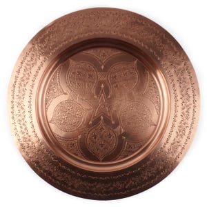 Moroccan Copper Serving Tray, Large Dish Morocco, Hand-Hammered Copper Tray, Oriental Round Plate Gift, Wall Hanging Star Motif Decor
