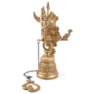 Brass Monastery Wall Bell, Entrance Door Ringer, Gothic Revival Style, Antique Front Porch Entrance, Vintage Door Bell, Pull Bell With Chain