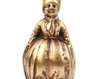 Campana vintage in ottone massiccio, a forma di donna, miniatura da collezione, stile vittoriano inglese, campana in ottone figurativa, piccolo regalo, realizzata in Inghilterra.
