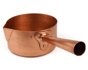 Vintage Copper Pan With Sprout, French Made, Heavy Copper Pan With Handle, Kitchen Cookware Decor, Rustic Sugar Pot