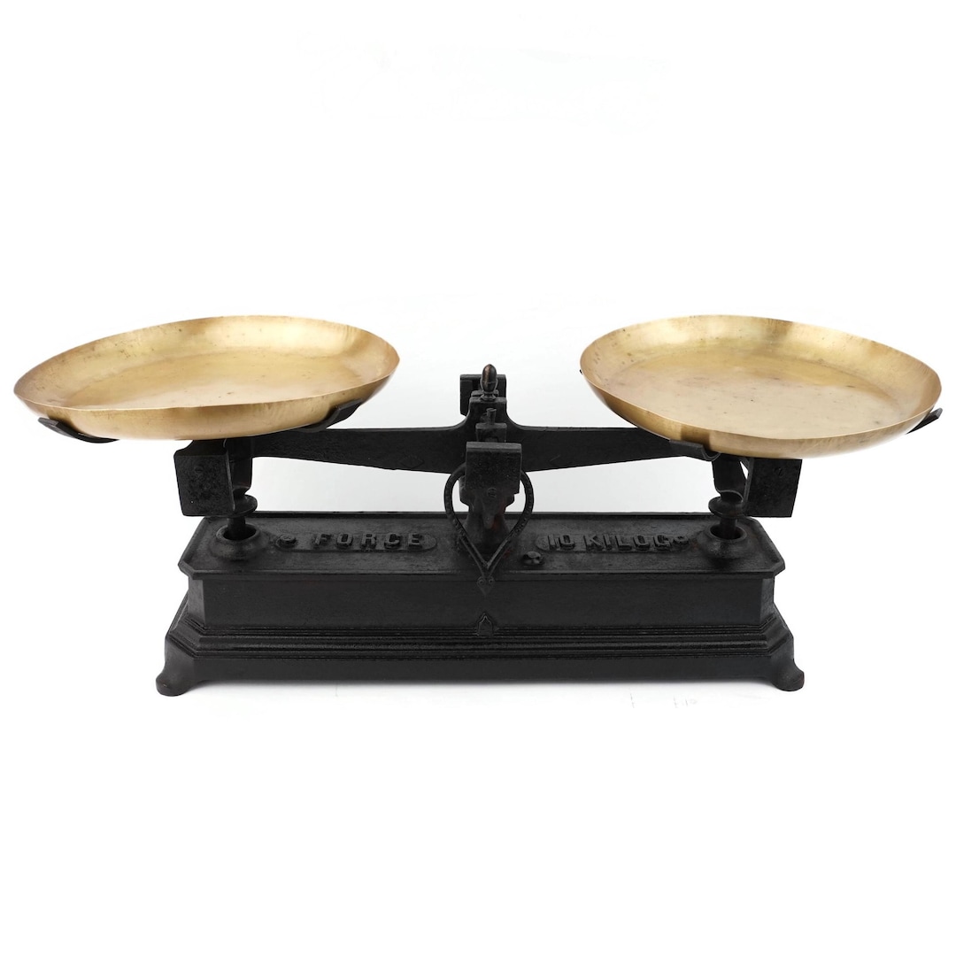 Vintage Cast Iron Balance Scale, Mass Scale With Brass Bowls, Rustic ...