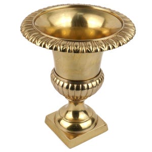 Vintage Brass Fluted Urn Vase, Classical Pedestal Planter, Solid Brass Home Decor, Mantel Centerpiece, Regency Style Accent Bowl