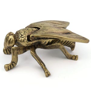 Vintage Solid Brass Fly Ashtray, Small Insect Trinket Box, Brass Tobacciana Accessory, Bug Shaped Storage Dish, Mid Century Desk Decor