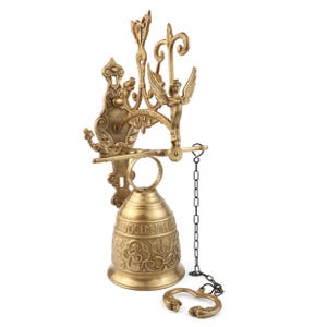 Brass Monastery Wall Bell, Entrance Door Ringer, Gothic Revival Style, Antique Front Porch Entrance, Vintage Door Bell, Pull Bell With Chain