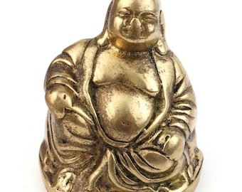 Vintage Solid Brass Buddha Figurine, Spiritual Asian Statue, Eastern Style Decor, Meditation Symbol, Good Fortune Sculpture, Desk Decor