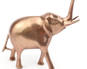 Vintage Brass Elephant Figurine, Decorative Brass Elephant, Small Office Desk Statue, Lucky Animal Decor, Mid Century Decor Gift