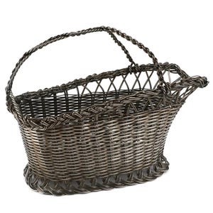 Vintage French Metal Wine Basket, Oval Bottle Cradle, Twisted Handle, Lattice Neck Support, Woven Wire Serving Caddy, French Country Style