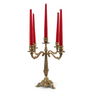 Vintage Brass Candelabra, Five Arm Candle Holder, Ornate Floral Details, Art Deco Centerpiece, French Rococo Style Decor, Table Candle Stand