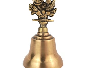 Vintage Brass Hand Bell, Made In England, Solid Brass Bell With Figural Top, Small Collectible English Bell, Decorative Tabletop Accessory