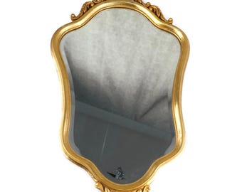 Vintage Rococo Style Wall Mirror, Gold Ornate Frame, Beveled Glass, French Style Accent Decor, Gilt Baroque Mirror, Hollywood Regency Style
